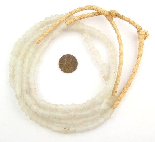 The Bead Chest African Recycled Glass Beads – Handmade in Ghana – Clear 7mm Strand for Jewelry Making, Crafts, and Home Decor I Approximately 70 Beads